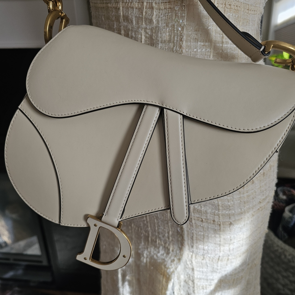 Dior Cream Saddle Shoulder Bag with Gold 'D' Charm